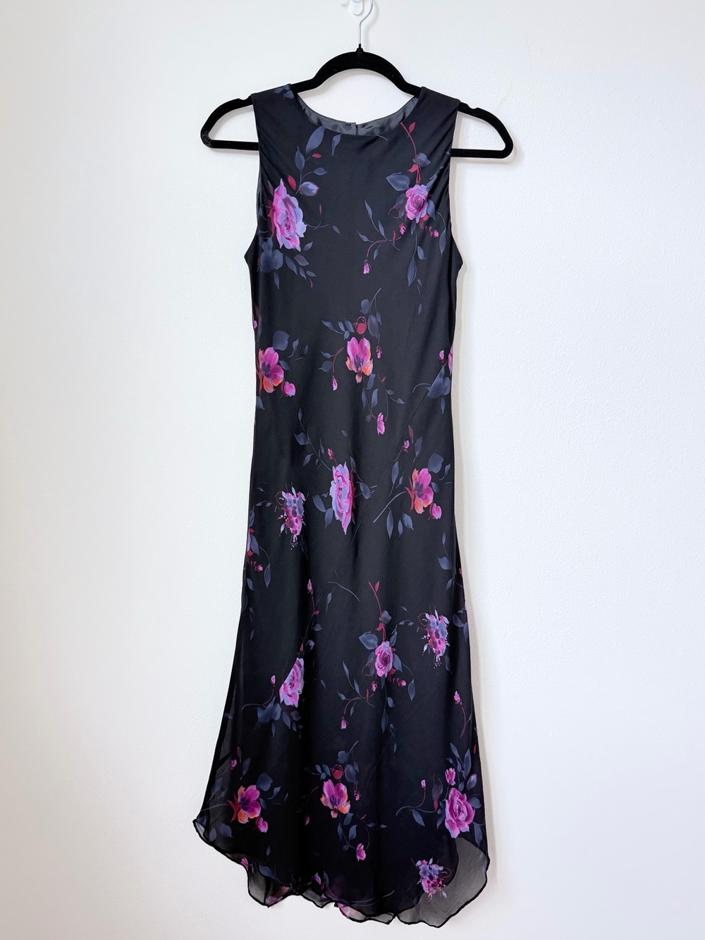 Jones New York Black Maxi Dress with Pink & Purple Floral Print